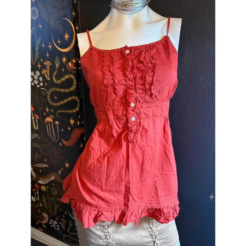 Apt. 9 Womens XL Red Cotton Ruffle Smocked Back Camisole Tank Top